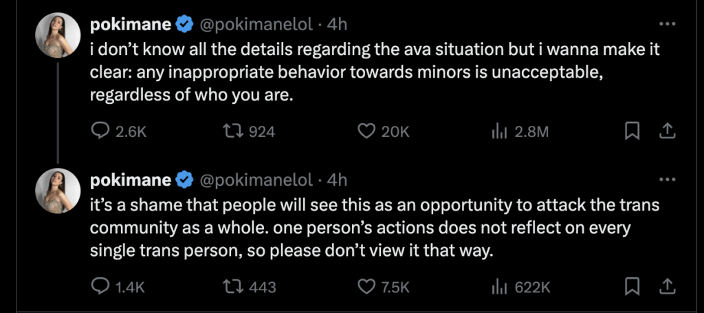 Pokimane response to Ava Kris Tyson